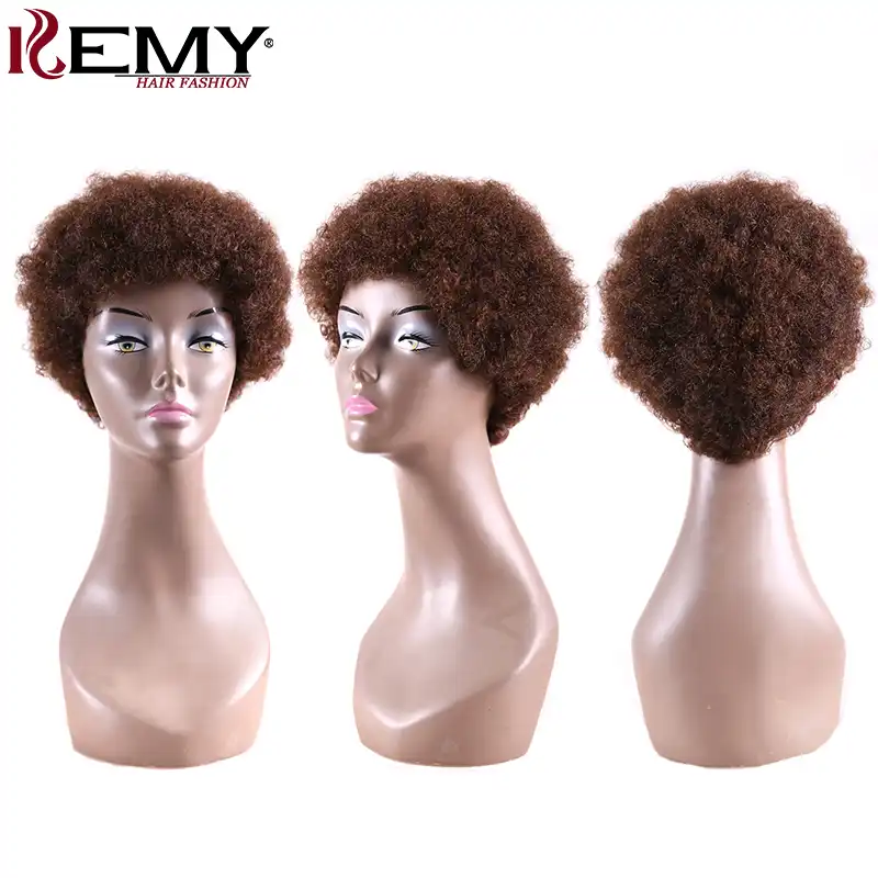 Medium Brown 4 Short Human Hair Wigs Afro Kinky Curly African