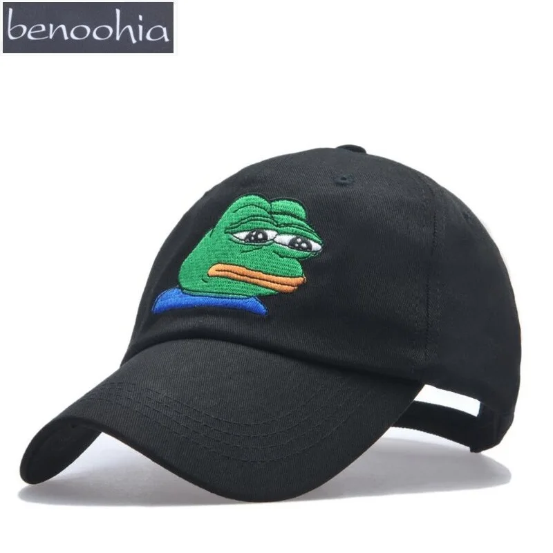 

BBS087 New Brand Sad Frog Embroidery Adjustable Dad Hat Baseball Cap Pepe Life Sucks Hat Black Dad Cap Strap back Frog Meme