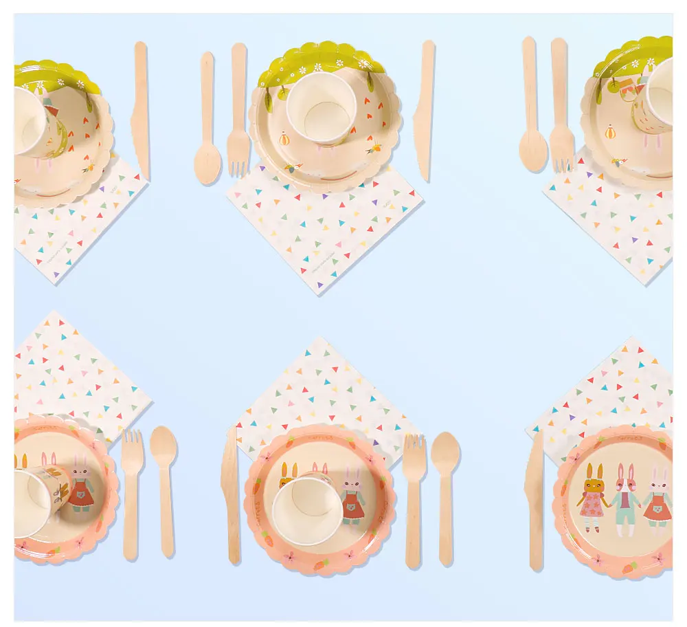 Riscawin 10 шт посуда с кроликами комплекты Бумага пластин/одноразовые стаканчики одежда для свадьбы, дня рождения Декор для предродовой вечеринки для девочек