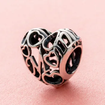 

RainMarch 925 Silver Heart Beads Fits Pandora Charms Bracelet Original 925 Silver Beads Gift for Mom Women DIY Jewelry Making