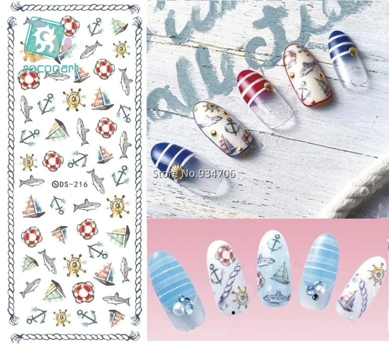 

Rocooart DS216 DIY Nail Water Transfer Nails Art Sticker Cartoon Fish Anchor Ocean Nail Wrap Sticker Watermark Fingernails Decal