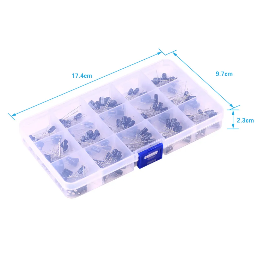 200 шт./лот радиальные комплект конденсаторов 15 значения 0,1 мкФ-220 мкФ электролитический набор различных конденсаторов 10 V/16 V/алюминиевая крышка, 25В/с алюминиевой крышкой, 50В упаковка конденсатора