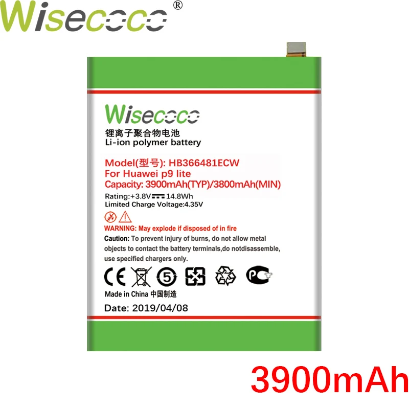 

Wisecoco HB366481ECW 3900mAh New Battery For Huawei P9 5C (P9 G9 P10 Lite) G9 Honor 8/Honor 8 Lite/ Y6 II EVA-AL00/AL10/L09/TL00
