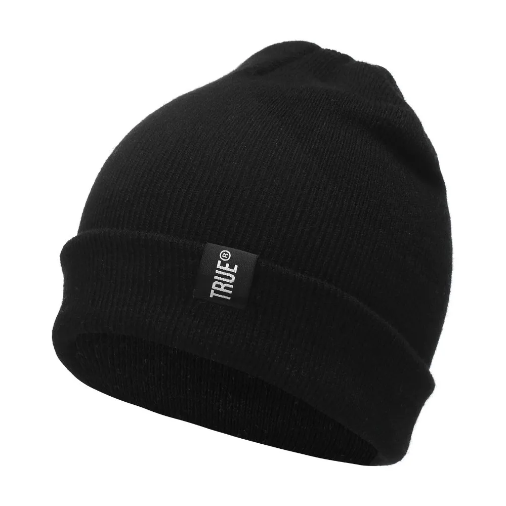 1 PCS Letter True Casual Beanies For Men Women Fashion Knitted Winter Hat Solid Color Hip-hop Skullies Bonnet Unisex Cap Gorros - Цвет: Black