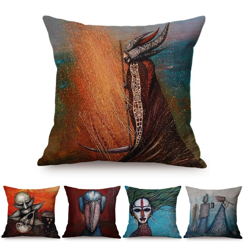 Africa Abstract Oil Painting Art Beautiful Woman Funny Clown Self-Portrait Home Decorative Cushion Cover Sofa Throw Pillow Case | Дом и сад