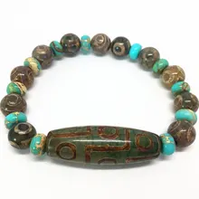 Зеленый натуральный агат 9 глаз узор Тибетский ДЗИ бисер эластичный браслет для женщин