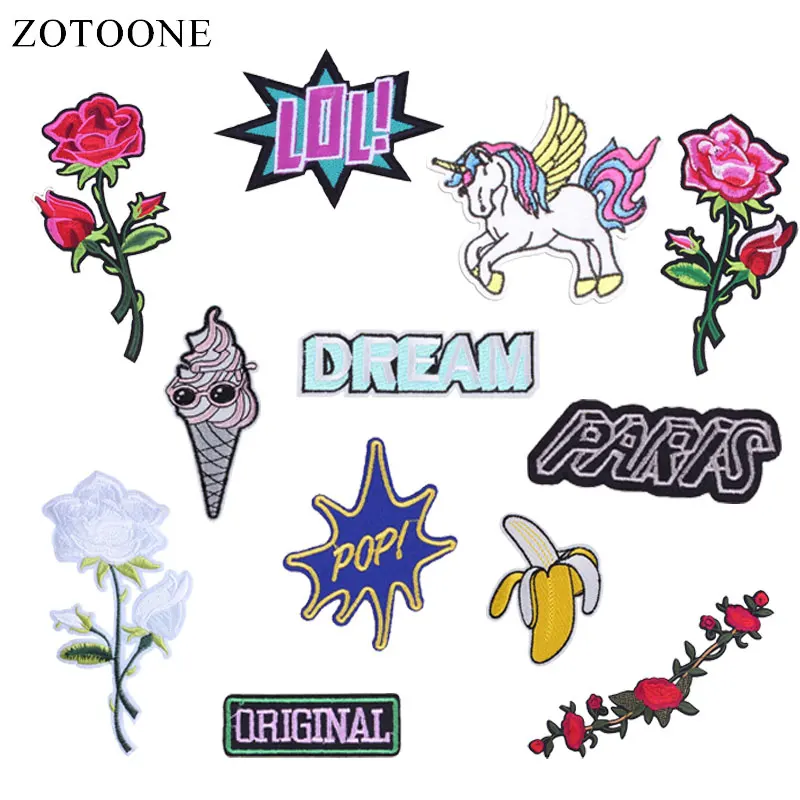 

ZOTOONE Flower Wow Patches Unicorn Stickers Diy Iron on Clothes Heat Transfer Applique Embroidered Applications Cloth Fabric G