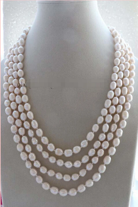 

FREE SHIPPING 100" Longest Genuine Natural 12mm White Rice Pearl Necklace #f2009!