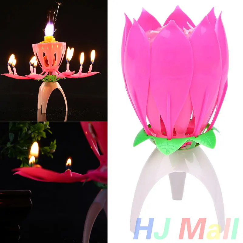 

Rotating Music Blossom Candle Birthday Party Cake Topper Decoration Tool