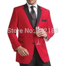 Красный пиджак, черные брюки, смокинги для жениха/Лучший человек, черные лацканы, Женихи, мужские свадебные костюмы/Жених(пиджак+ брюки+ Tiewedd