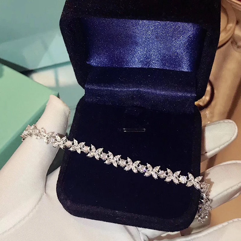 

Brand Pure 925 Sterling Silver Jewelry For Women Wedding Jewelry Cherry Blossom Clover Bracelet Sakura Bracelet Flower Bangle