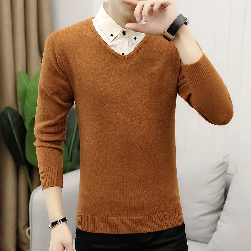 

Sweater Men Casual V-Neck Pullover Men Autumn Slim Fit Long Sleeve Shirt Mens Sweaters Knitted Cashmere Wool Pull Homme