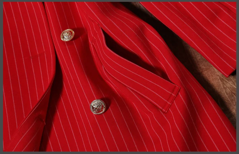 Изумительный красный зубчатый Длинный блейзер, жилет и брюки-клеш, костюмы, повседневные офисные женские костюмы в полоску с длинным рукавом, комплект из трех предметов SO2414