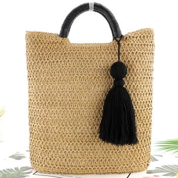 

NEW-Fashion Tassel Hand-Woven Straw Bag Beach Woven Bag Casual Handbag