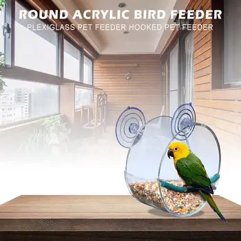 

Round Acrylic Bird Feeder Plexiglass Pet Feeder Hooked Hanging By The Window Pet Feeder For Parrot Chaffinch Pet Bird Supplies
