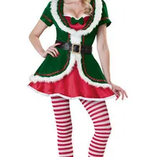 Deluxe взрослых женщин Санта Клаус Эльф Рождественский костюм комбинезон униформа Рождественская Домашняя вечеринка костюм Рождественский Костюм