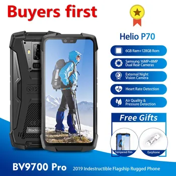 Перейти на Алиэкспресс и купить Смартфон Blackview BV9700 Pro Helio P70, 6 ГБ + 128 Гб, Android 9,0, 16 МП, ночное видение, IP68, водонепроницаемый, NFC, 4G