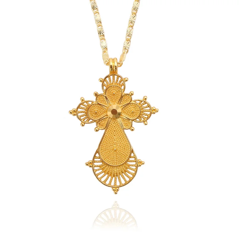 Shamty ожерелье из чистого золота с эфиопским крестом, без камня, Африканский, нигерийский, суданский, эритрейский, Eretrean, Jwelery Habesha, стильный Крест - Окраска металла: Чистый золотой цвет