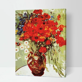 

MaHuaf-W1335 Dasies and Poppies painting coloring by numbers new arrival unique gift digital oil painting for living room