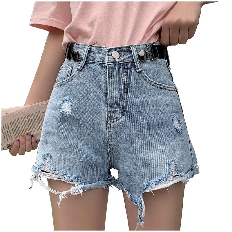 

Denim Shorts Womens Tassel Hole High Waist Summer Short Jeans 2019 Simple Black Belt Decoration Casual Pocket Jeans Shorts
