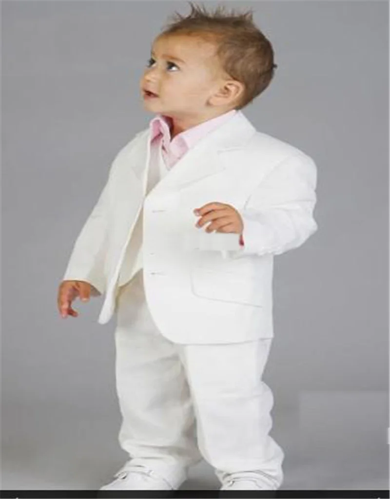 Белая Деловая одежда для мальчиков; льняной костюм для малышей; Детские смокинги с зубчатыми лацканами и двумя пуговицами на свадьбу - Цвет: as picture