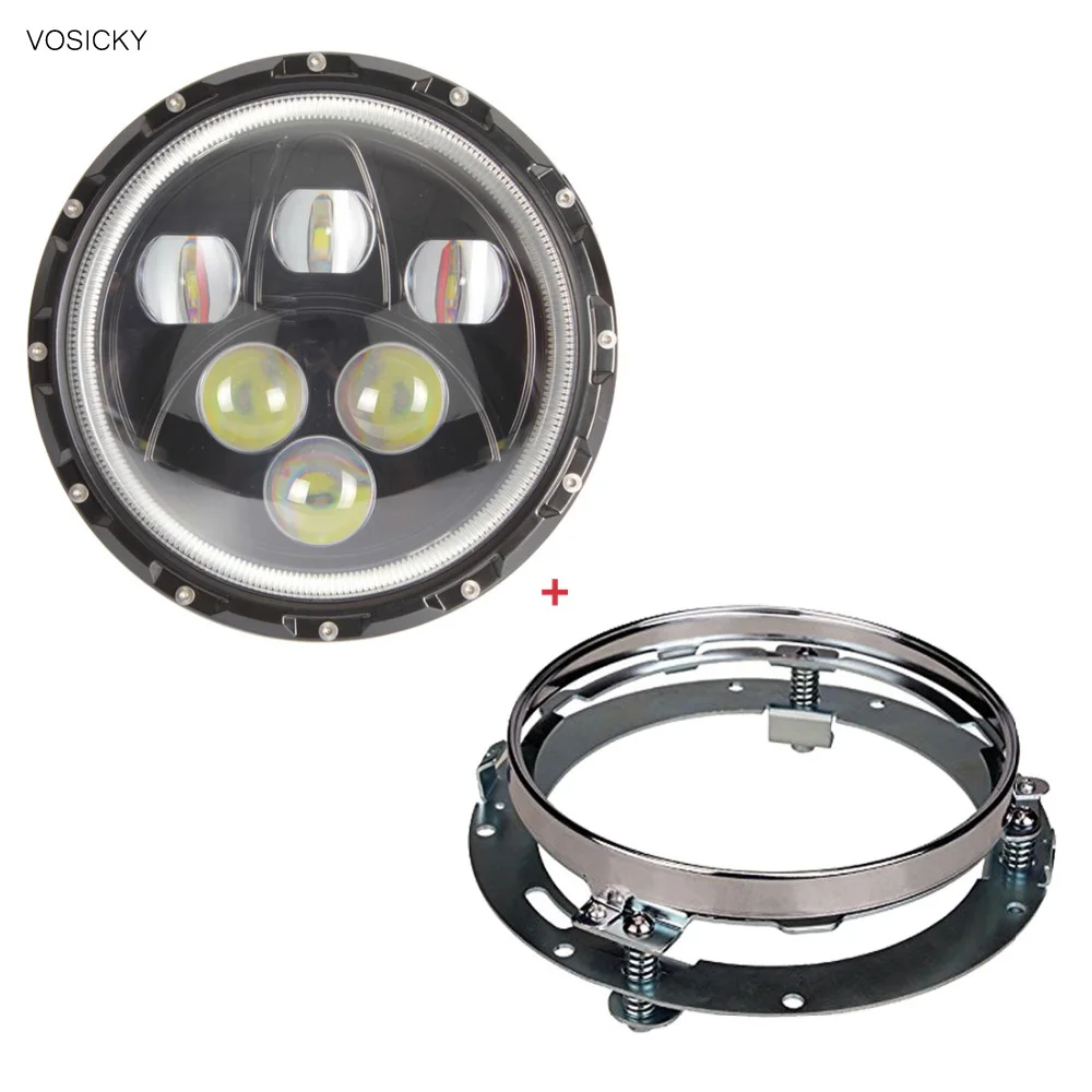 

VOSICKY 7 inch headlight 60W LED High/low Beam daymarker with 7 Inch Mounting Bracket For Harley Motorcycles