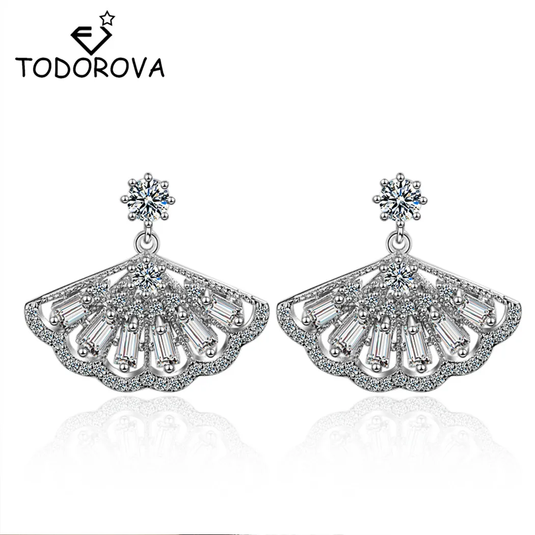 Todorova модные аксессуары для ушей очаровательные серьги прозрачное Кристальное кубическое кольцо с цирконом в форме вентилятора серьги-гвоздики для женщин ювелирные изделия