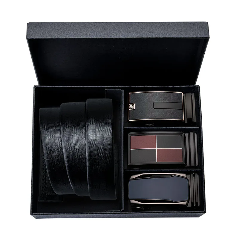 

3PC Mixed Belt Buckles+Leather Belt Body Gift Belts for Men 100% Cowhide Genuine Leather Men Black Waist Belt 3.5cm PH3-17
