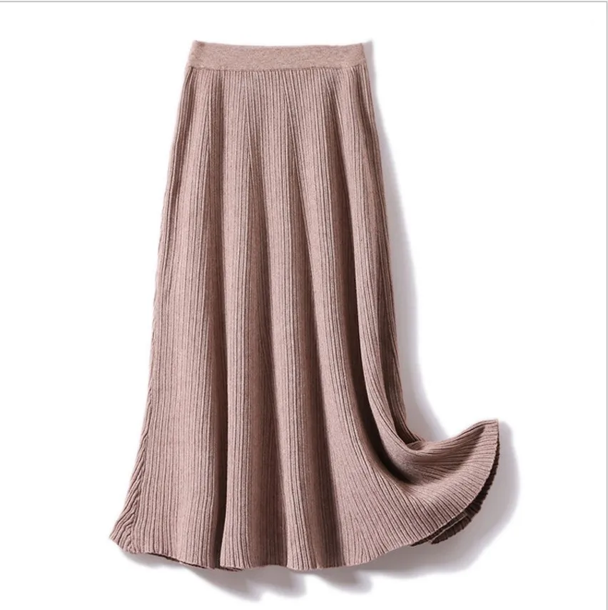 black pink grey flexible stretch high waisted a line warm thermal knitted skirt for women winter knit womens skirts saia saias