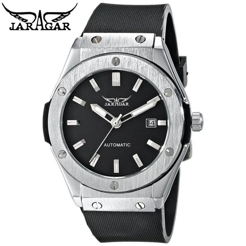 

JARAGAR Men's Boyfriend Automatic Date Mechanical Black Rubber Wrist Watch Gift Free Ship