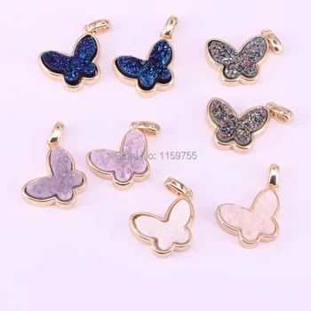

6Pcs Fashion Gold Butterfly Shape Titanium Quartz Stone Pendant Charms