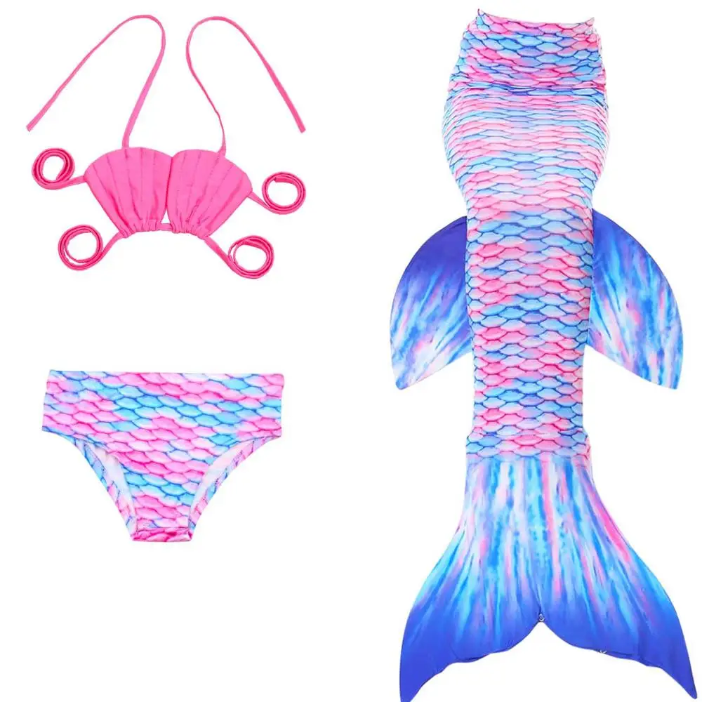 Новинка года; купальный костюм с хвостом русалки для девочек; комплект бикини из 3 предметов; топы и штаны; детское летнее купальное платье - Цвет: B