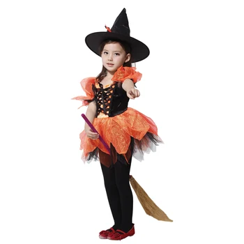 

Kids Child Lovely Orange Ballerina Witch Sorceress Costume for Girls Halloween Purim Carnival Party Masquerade Mardi Gras Dress