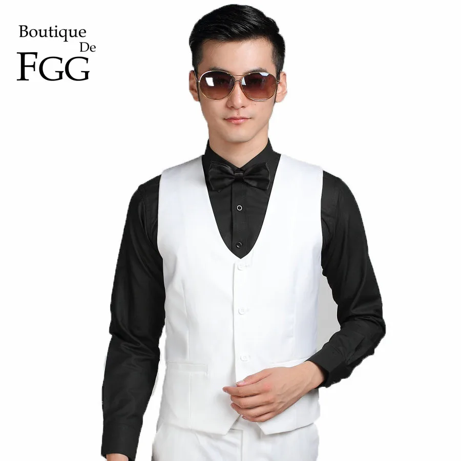 Boutique De FGG China SizeS 3XL Solid White Color Men Formal Suit Vests