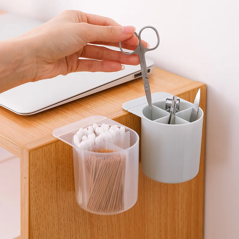 

1PC Plastic Office Pencil Box Desk Organizer Cosmetic Brush Storage Home Stationery Pen Holder Makeup Storage Stick On Desktop