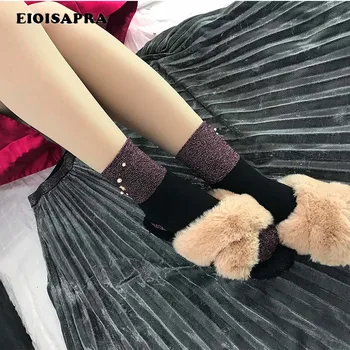 

[EIOISAPRA]Handmade Shiny Silver Pearl Reto Socks New Princess Art Creative Socks Women Japan Harajuku Fashion Calcetines Mujer