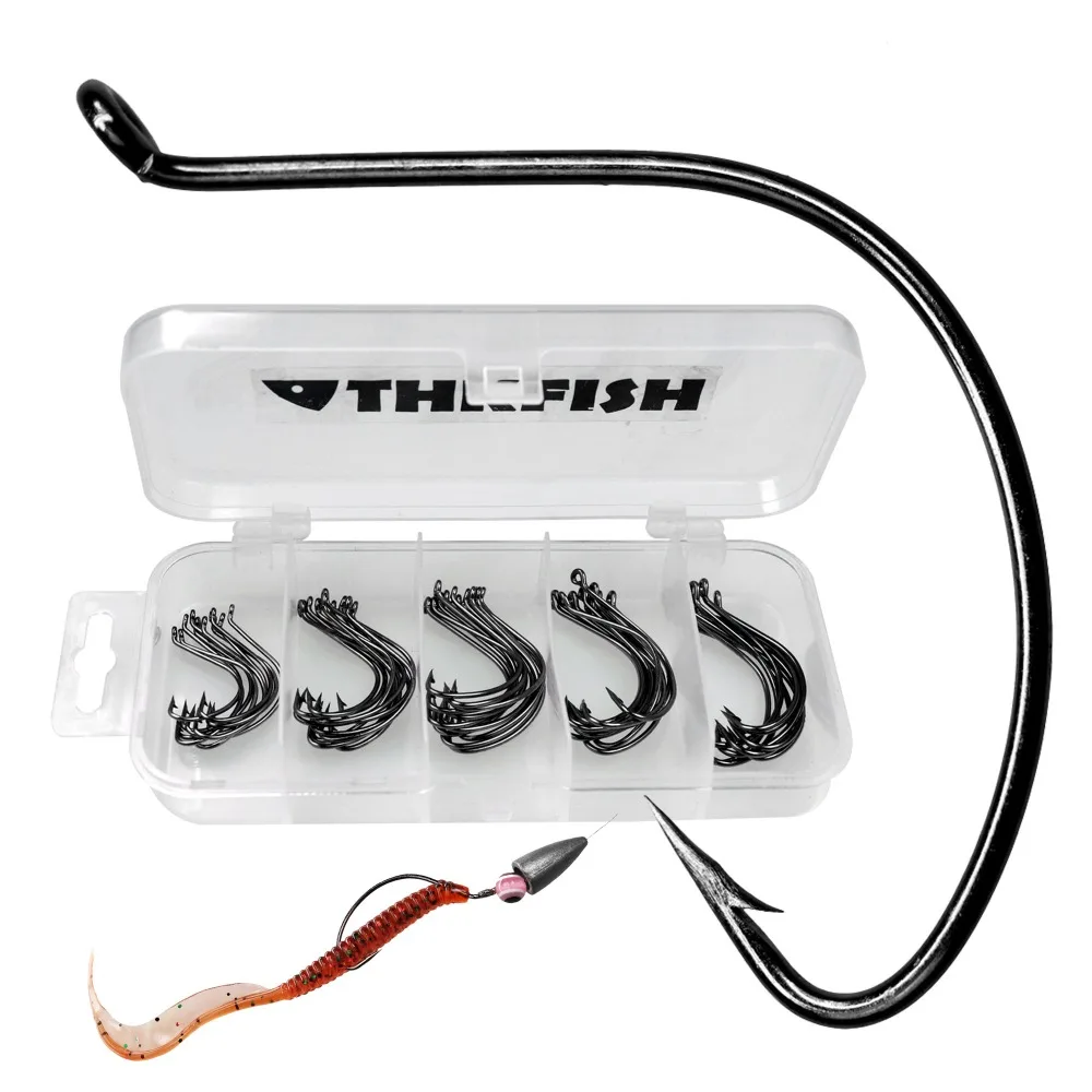 50pcs Wide Gap Offset Worm Hooks 2 1 1/0 2/0 3/0 Wacky Rig Dropshot rig Texas Rig Hook