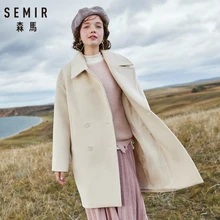 SEMIR женское двубортное пальто-бушлат длиной до колена с косым карманом из шелковистого полиэстера на подкладке с широким рукавом