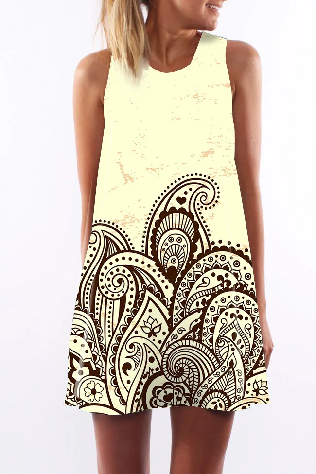 2018 Summer Dress Women Floral Print Polyester Dress Sleeveless Boho Style Short Beach Dress Sundress Casual Shift Dresses (31)