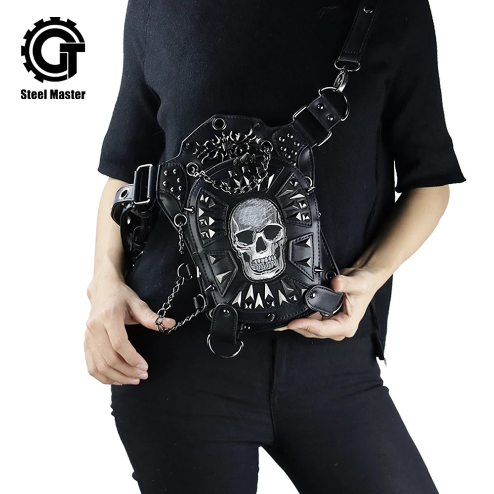 Gothic Rock Skull Waist Packs Punk Leather Fanny Pack Retro Black Waist Bag for Men Gothic Rock Skull Waist Packs Punk Leather Fanny Pack Retro Black Waist Bag for Men