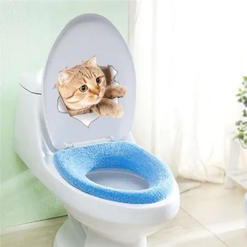 3d Hole View Vivid Cats Dog Wall Sticker Toilet Kitchen Decoration Animal Decals Art Sticker Poster