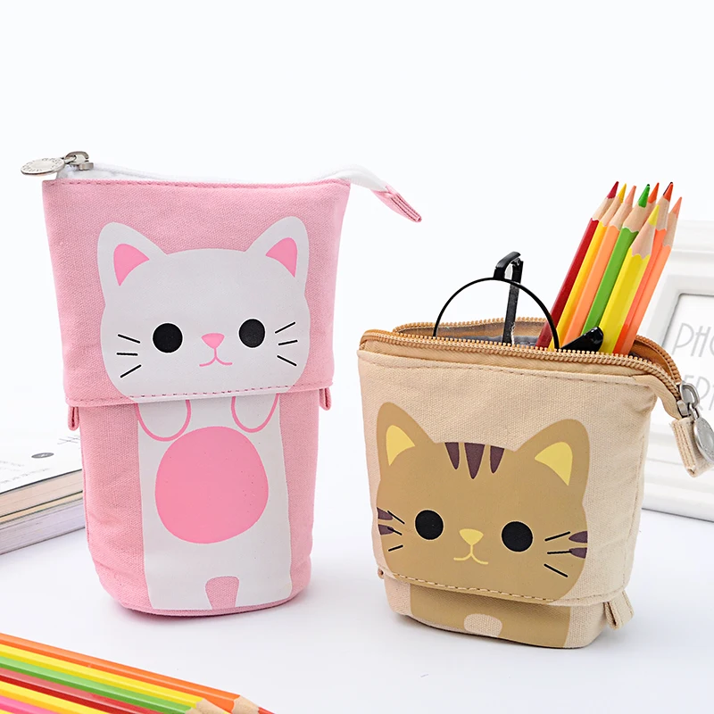 

New Creative Kawaii Cat School Pencil Case Canvas School Supplies Cute Stationery for Kids Pen Box Gift Student