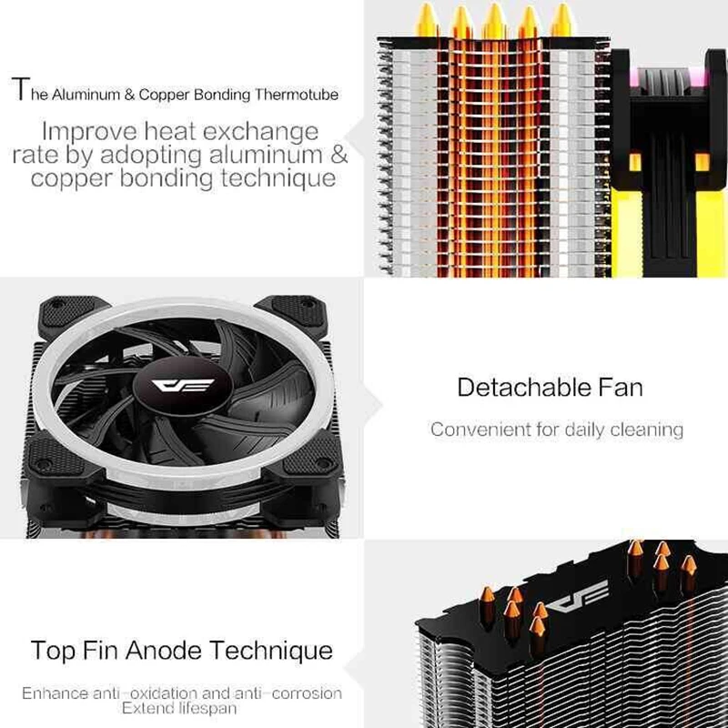 darkFlash Aigo 5 Heatpipes CPU cooler for AMD Intel 775 1150 1151 1155 1156 CPU radiator 120mm CPU fan PC quiet Computer Cooling