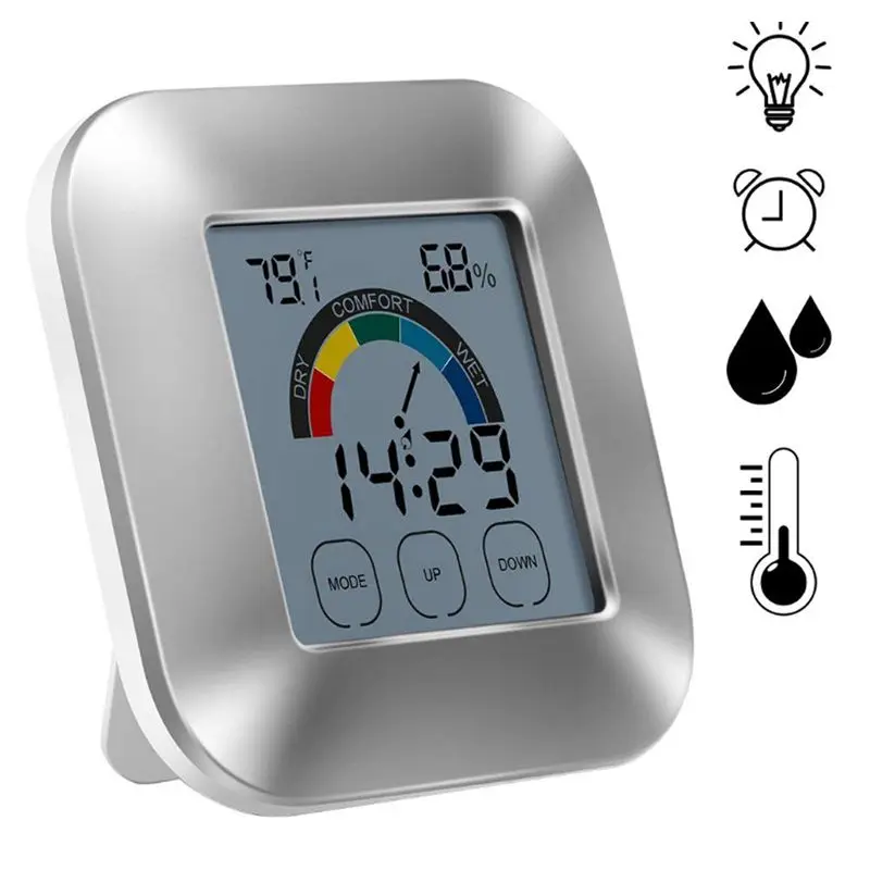 Термометр Монитор влажности Будильник с таймером цифровой Молл гигрометр Измеритель температуры датчик погоды часы с сенсорным экраном