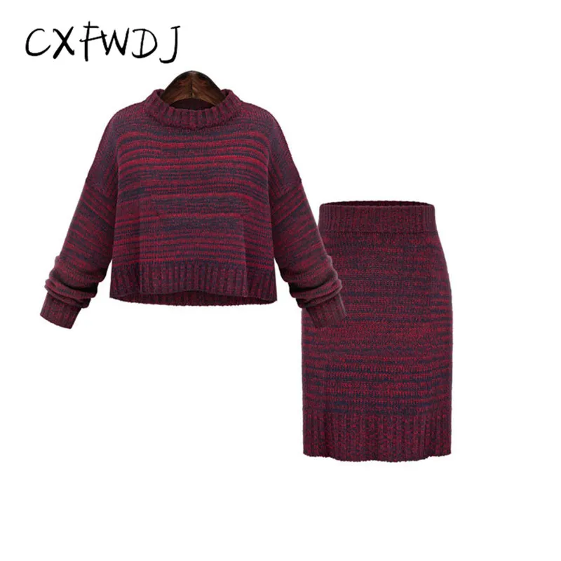2018 Autumn And Winter New Women Sweater Dress Fashion Two Pieces Set Package Hip Skirt Female Knitting Set Sweater Dress Female Women's Sets