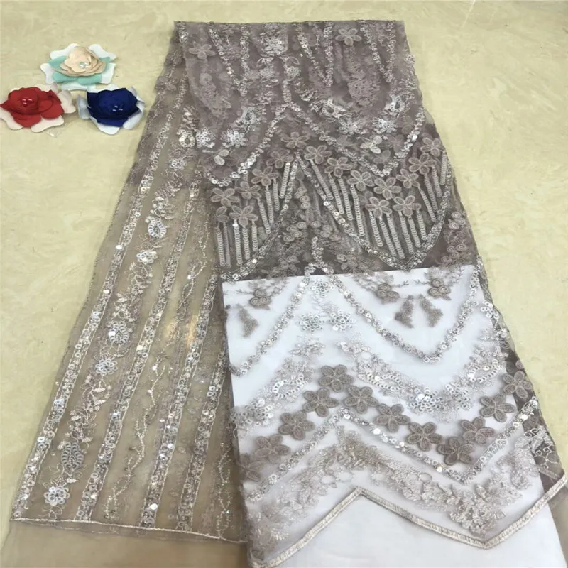 

African French Net Lace Fabric With sequins Embroidery Design Nigeria Tulle Lace Fabric 5 Yards xc-1773