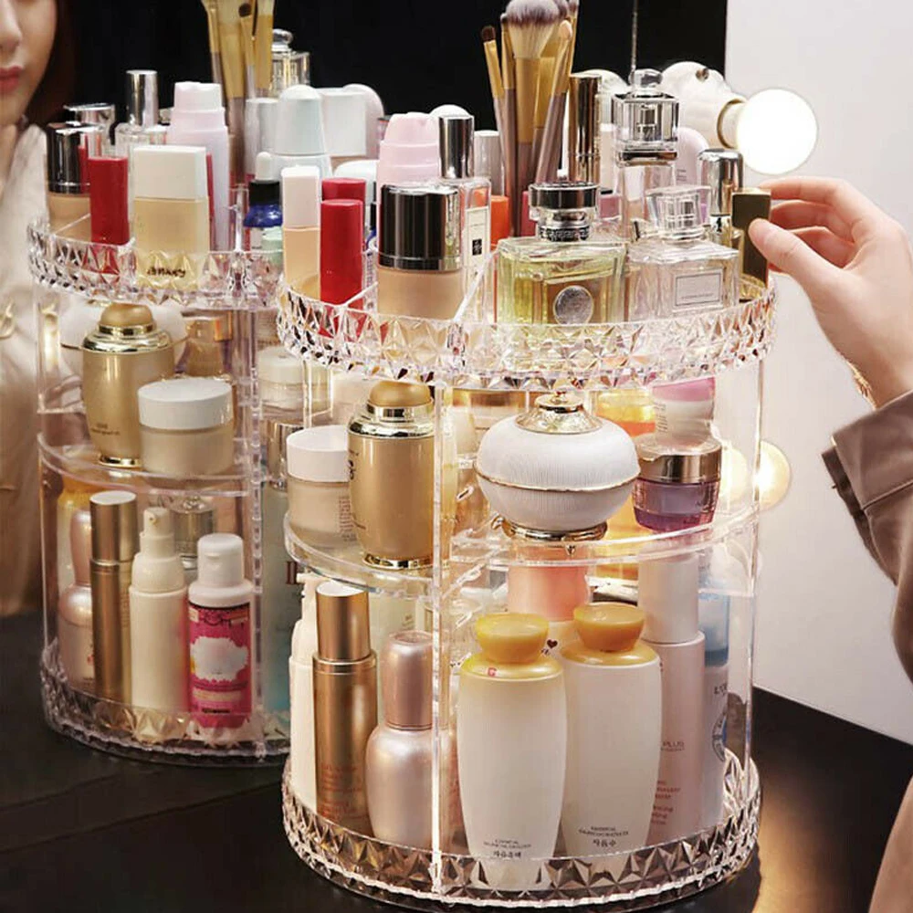 Women Makeup Organizer 360-Degree Rotating Cosmetic Storage Display Case Holder