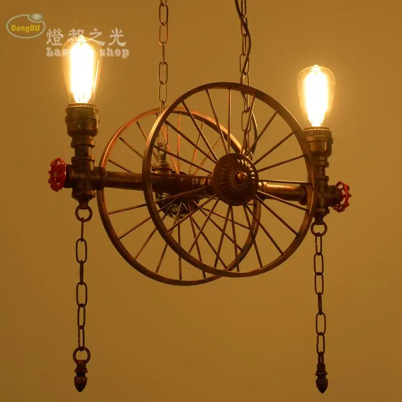 

Industrial pendant lamp designer retro Bar Cafe Restaurant iron water wheel rope creative personality pendant light