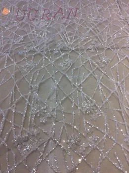 

PWD111650 African Latest French Lace High Quality Tulle Lace Fabric White glitter African French Net Lace
