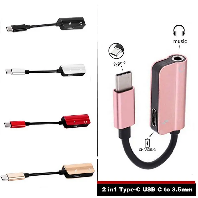 2 in1 Type C to 3.5mm Charger Headphone Audio Jack USB C Charger Cable